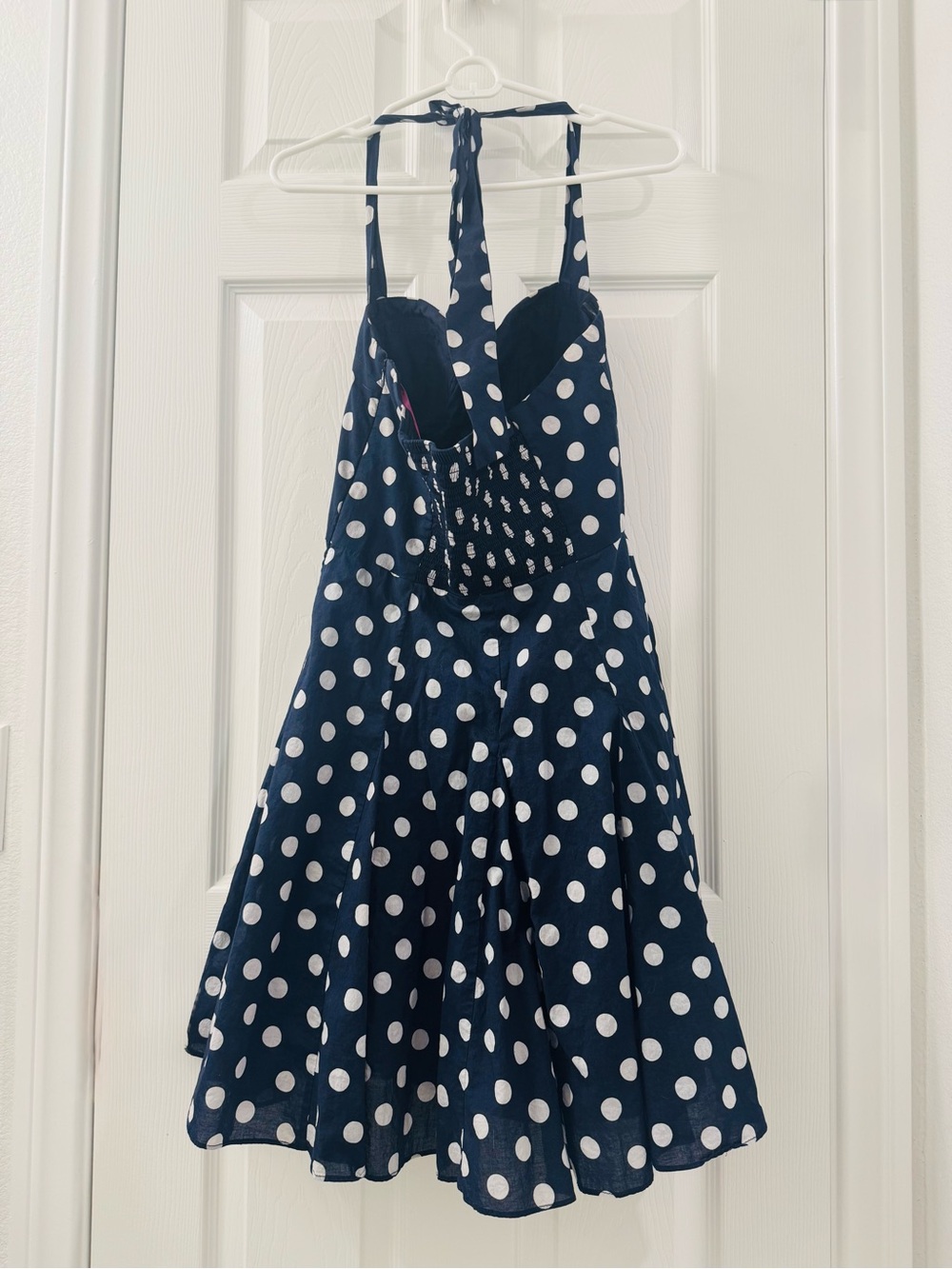 Betsey Johnson Navy and Polka Dot Pink Label Dress, Size 8 - Picture 2 of 4